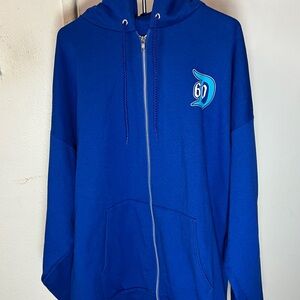 Blue Zip-Up Hoodie Sweater with 60 Crest